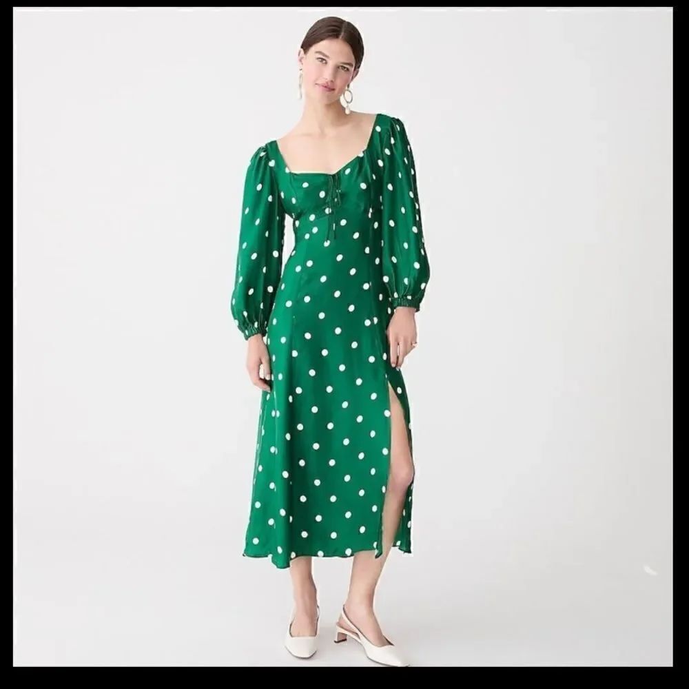 J Crew Sweetheart Long Sleeve Midi Dress in Polka Dot NWT